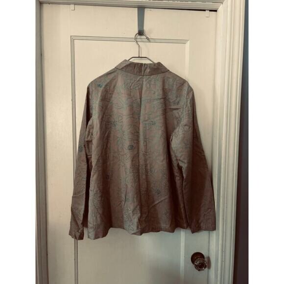 D&co denim & co. XL tan shacket top with blue embroidery and beading - Picture 4 of 5